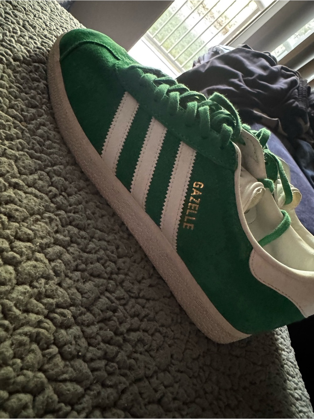 adidas Gazelle Green Suede Sneakers with White Stripes - Picture 4 of 8